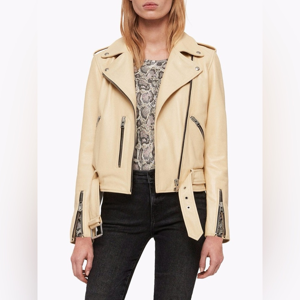 Chloe Lambskin Moto Jacket Cream Size 36